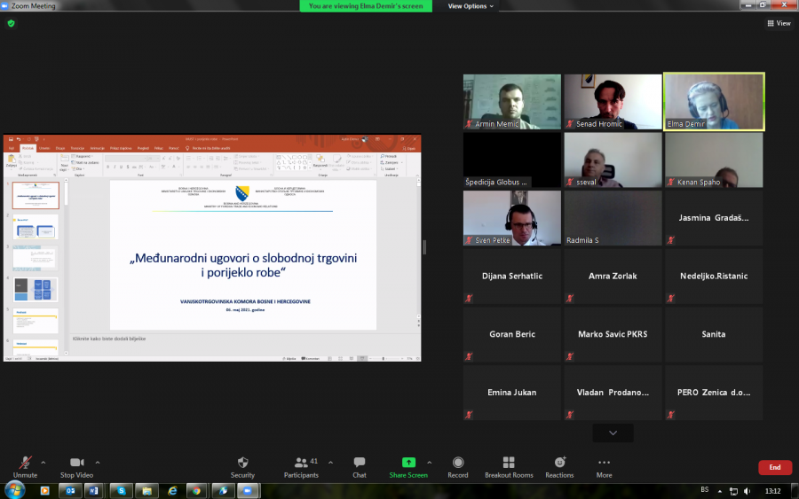 Webinar „Međunarodni ugovori o slobodnoj trgovini i porijeklo robe“ uspješno realiziran