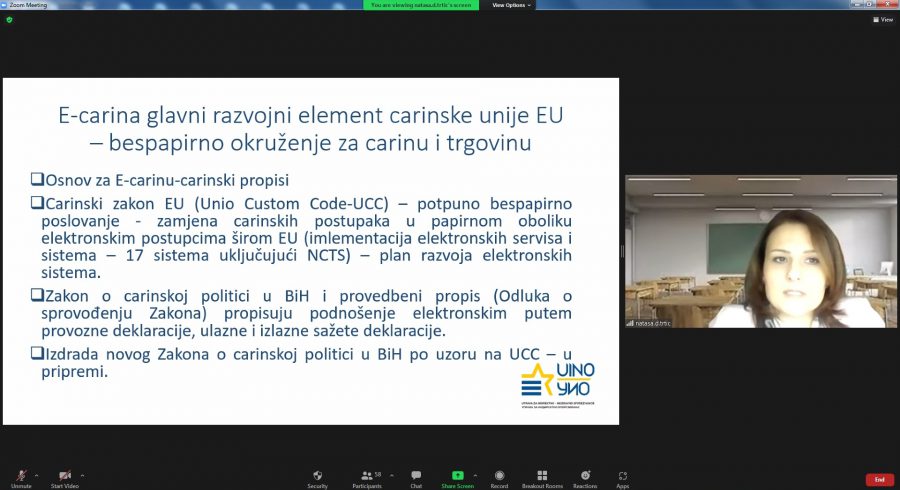 Održan webinar „Pripreme za E-carinu, primjena NCTS-a i AEO u BiH“